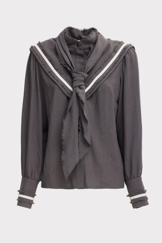 Tie Front Long Sleeve Blouse – Grey