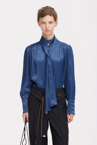 Silk Organza Tie Front Shirt – Blue