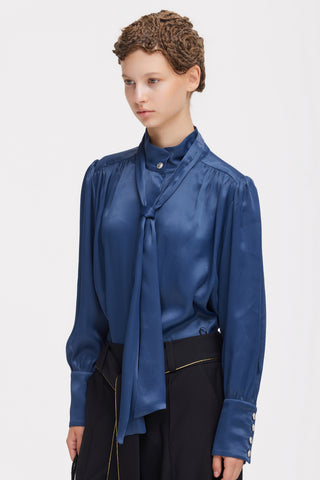 Silk Organza Tie Front Shirt – Blue