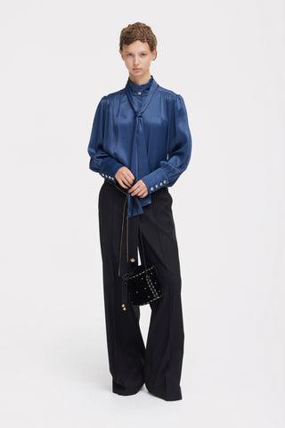 Silk Organza Tie Front Shirt – Blue