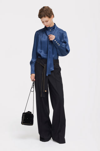 Silk Organza Tie Front Shirt – Blue