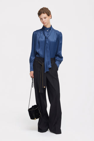Silk Organza Tie Front Shirt – Blue