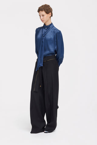 Silk Organza Tie Front Shirt – Blue
