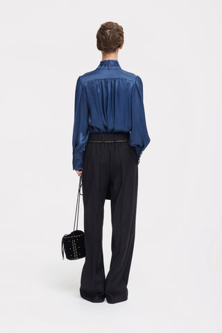 Silk Organza Tie Front Shirt – Blue