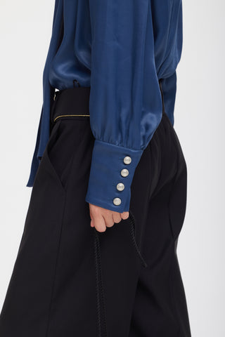 Silk Organza Tie Front Shirt – Blue