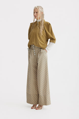 Button Front Palazzo Trousers – Printed Beige