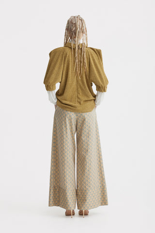 Button Front Palazzo Trousers – Printed Beige