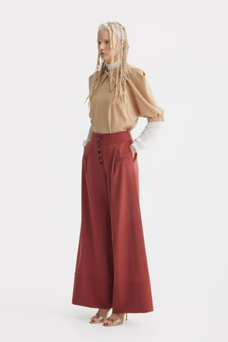 Button Front Palazzo Trousers – Terracotta