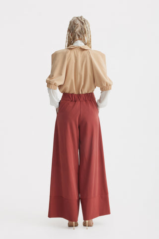 Button Front Palazzo Trousers – Terracotta