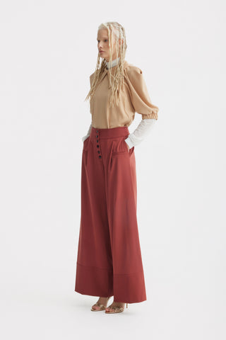 Button Front Palazzo Trousers – Terracotta