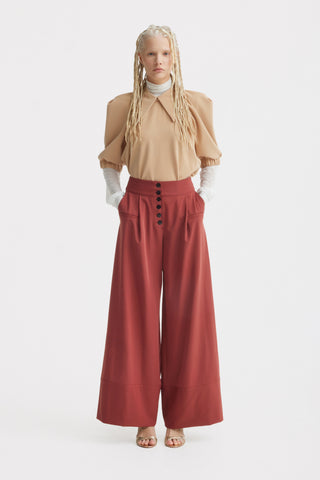 Button Front Palazzo Trousers – Terracotta