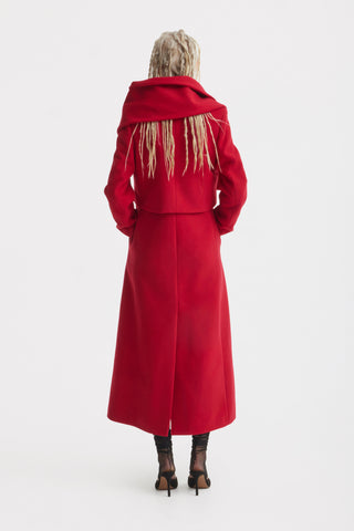 Elegant Long Draped Transformer Mid-Season Coat – Red