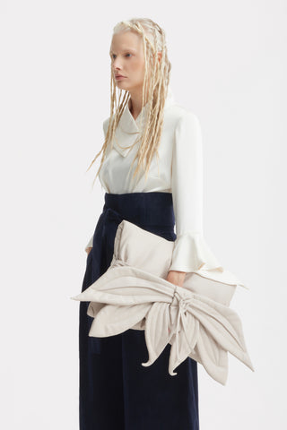 Petal Faux Leather Evening Clutch Bag - Ecru