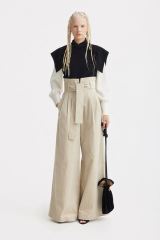Tailored Blazer-Style Blouse With Satin Sleeves - Black & Ivory