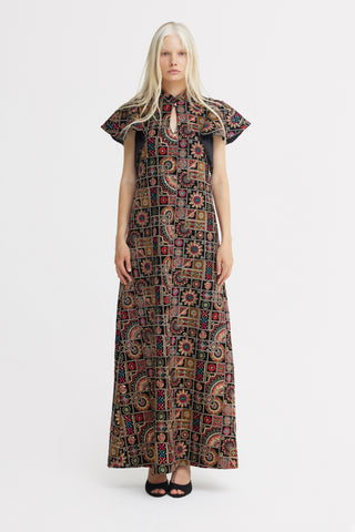 Black Royal Embroidered Kaftan-Inspired Dress
