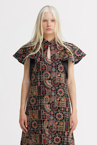 Black Royal Embroidered Kaftan-Inspired Dress