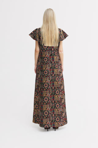 Black Royal Embroidered Kaftan-Inspired Dress
