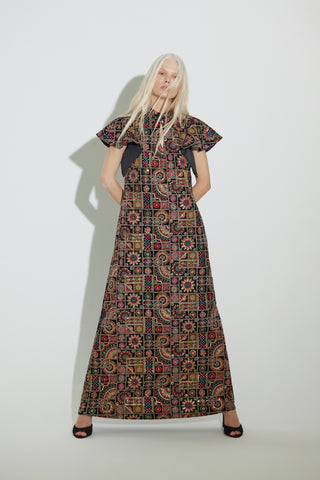 Black Royal Embroidered Kaftan-Inspired Dress