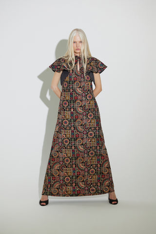 Black Royal Embroidered Kaftan-Inspired Dress