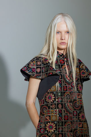 Black Royal Embroidered Kaftan-Inspired Dress