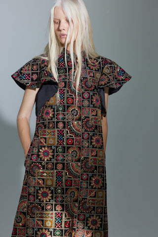 Black Royal Embroidered Kaftan-Inspired Dress