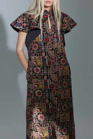 Black Royal Embroidered Kaftan-Inspired Dress