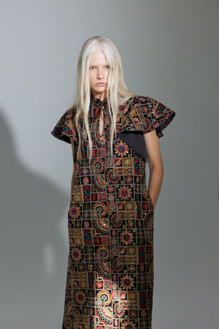 Black Royal Embroidered Kaftan-Inspired Dress