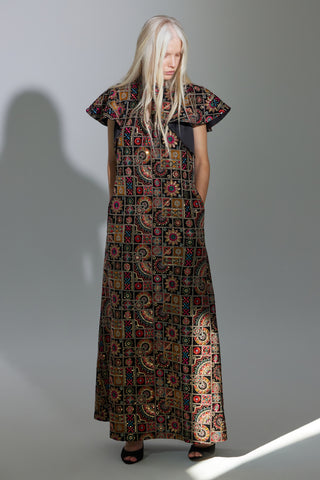 Black Royal Embroidered Kaftan-Inspired Dress