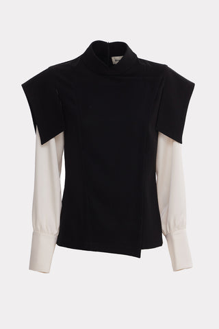 Architectural Contrast-Sleeve Structured Blouse – Black & Ivory