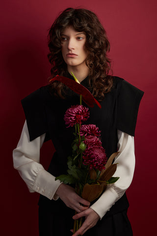 Architectural Contrast-Sleeve Structured Blouse – Black & Ivory