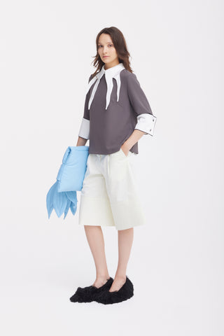 Button Front Wide Leg Bermuda Shorts – Ivory