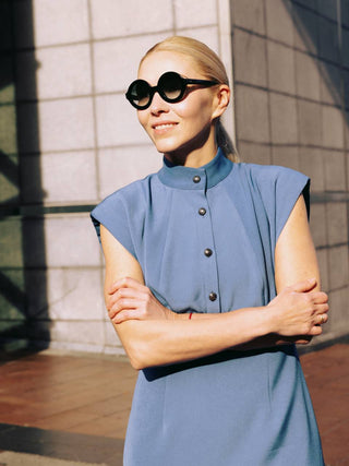 Fitted Sheath Dress With Shoulder Pads Pale Blue