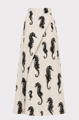 Wrap Long Skirt – Light Beige Seahorse Print
