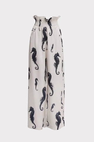 Seahorse Print Paperbag Palazzo Trousers – Ivory