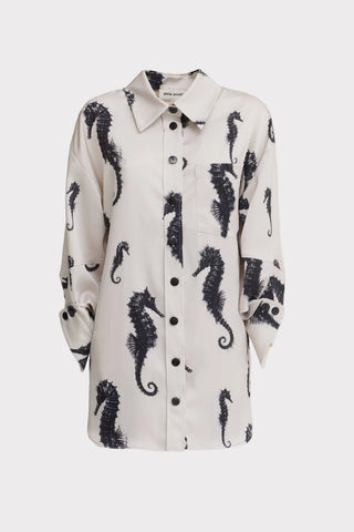 Seahorse Print Oversized Shirt – Ivory