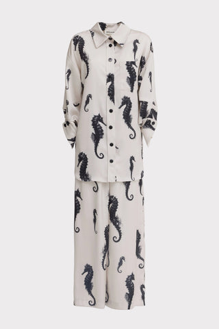 Seahorse Print Oversized Shirt – Ivory