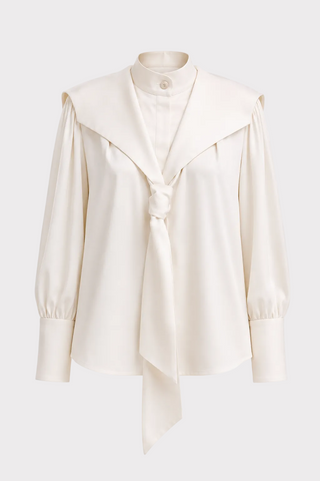 Satin Sailor Collar Tie Front Blouse – Ivory