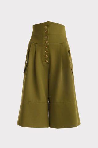 High-Waisted Cargo Culotte Shorts – Olive Green