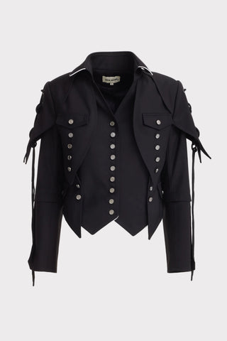 Designer Lace-Up Cropped Utility Jacket – Black