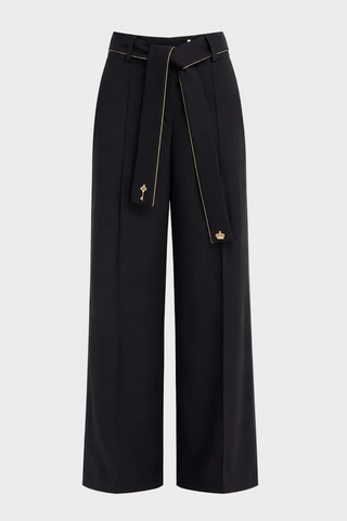Tie-Waist Straight-Leg Trousers – Black