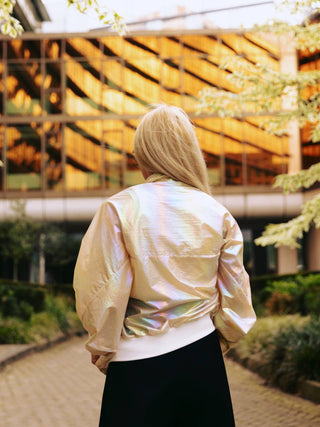 Oversized Zip-Up Bomber Jacket Holographic Shiny