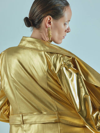 Belted Double-Breasted Trench Dress Jersey Gold