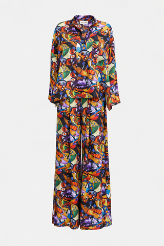 Abstract Print Cupro Blouse & Palazzo Trouser Co-Ord Set