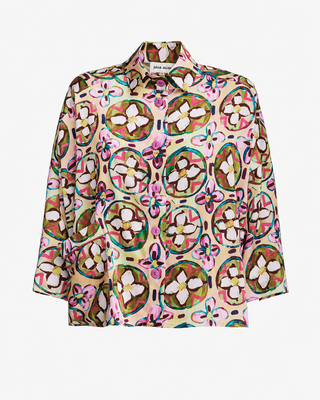 Abstract Print Satin Shirt & Wide Leg Trousers Set