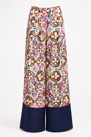 Abstract Print Satin Shirt & Wide Leg Trousers Set