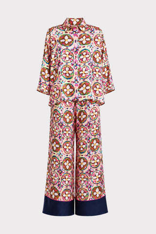 Abstract Print Satin Shirt & Wide Leg Trousers Co-Ord Set
