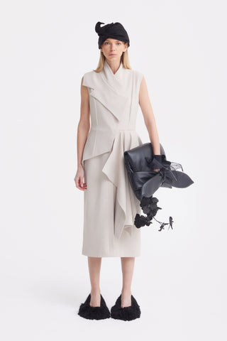 Architectural Draped Midi Dress – Beige