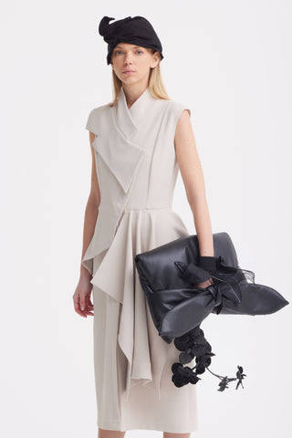 Architectural Draped Midi Dress – Beige