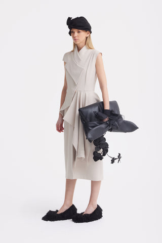 Architectural Draped Midi Dress – Beige