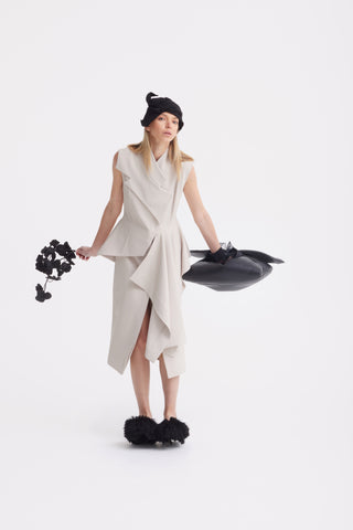 Architectural Draped Midi Dress – Beige